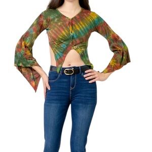 127. Tye-dye Green Boho top